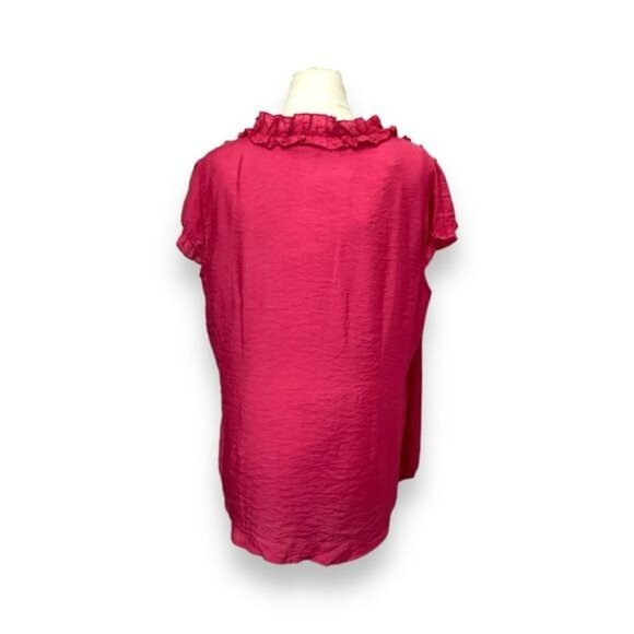 Millenium Women’s Cap Sleeve Button Down Ruffle Neck Shirt, Pink, size 2X - Picture 4 of 6